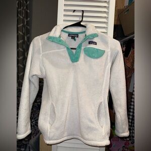 Patagonia Cream and Teal Fleece Pullover girls M